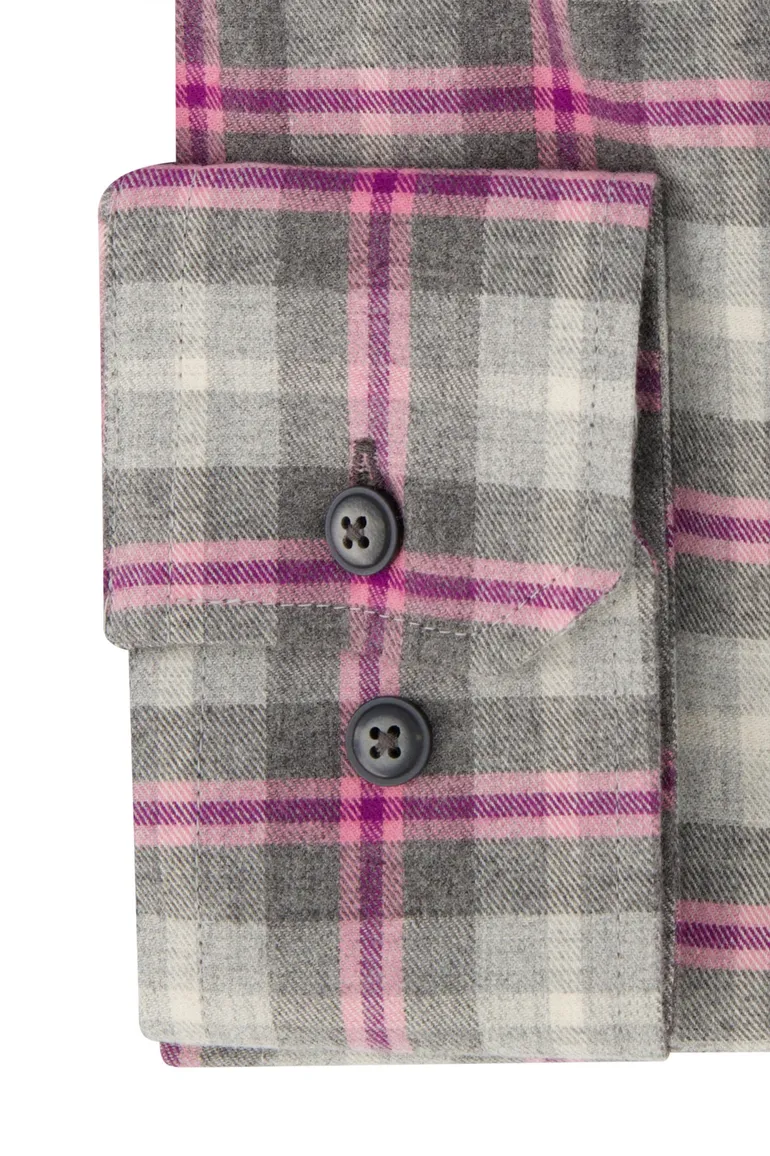 Portofino overhemd grijs roze geruit regular fit