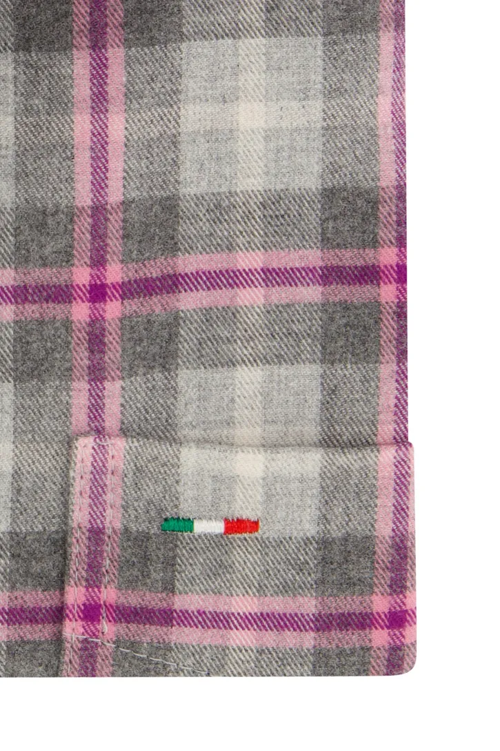 Portofino overhemd grijs roze geruit regular fit