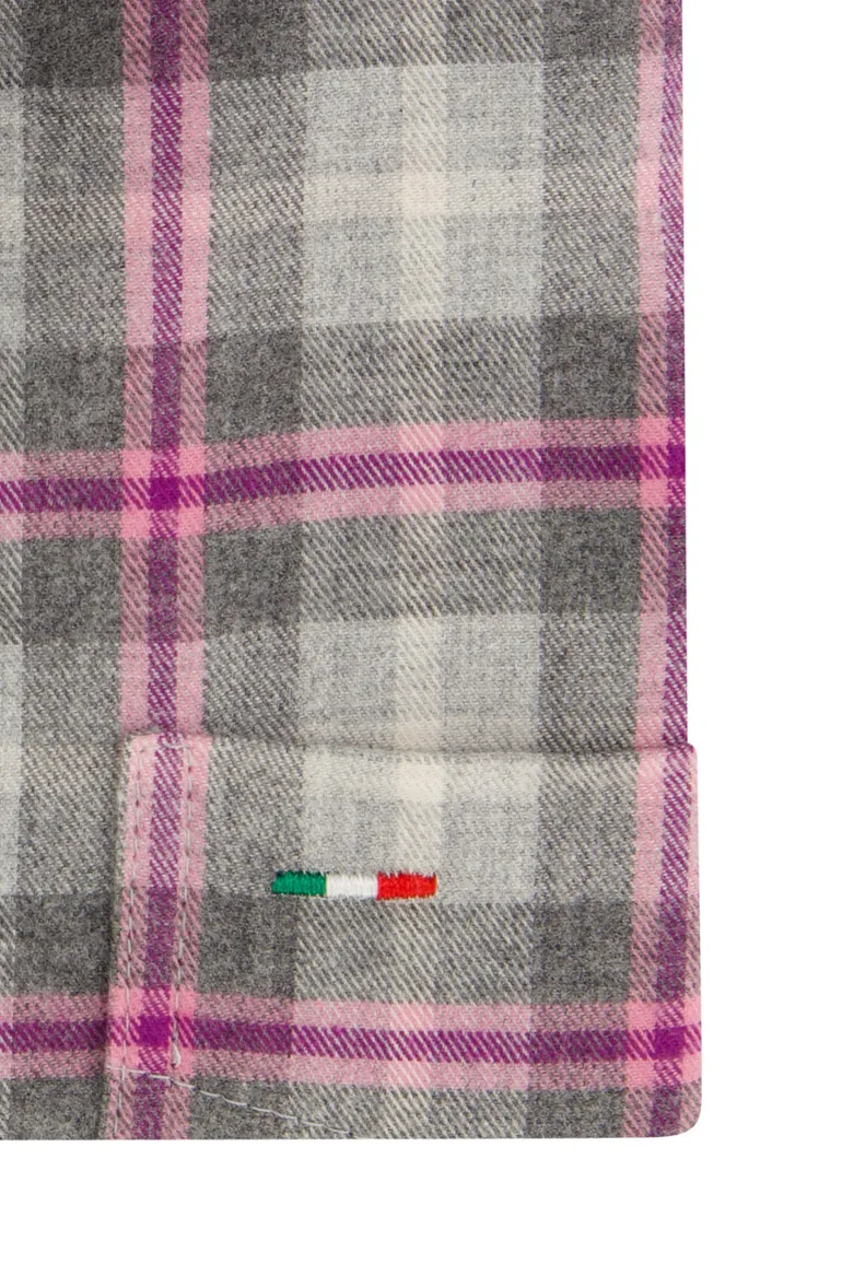 Portofino overhemd grijs roze geruit regular fit