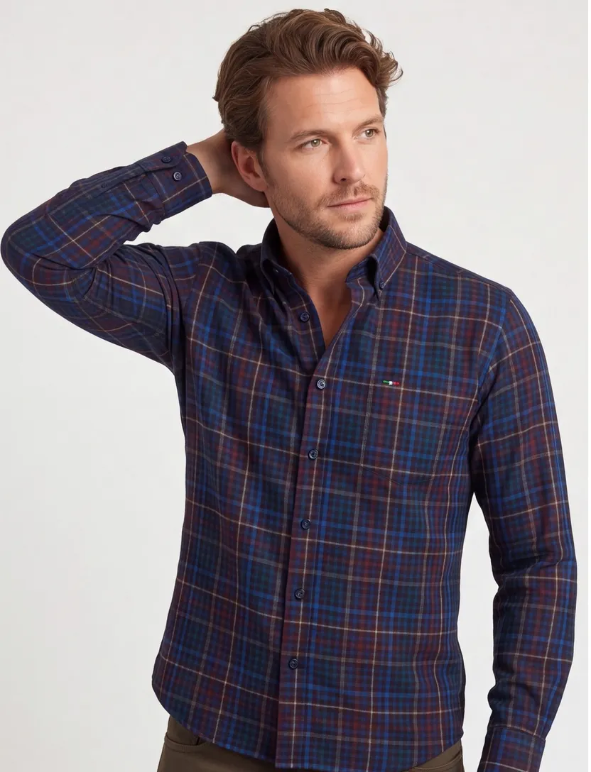 Portofino overhemd paars multicolor geruit regular fit