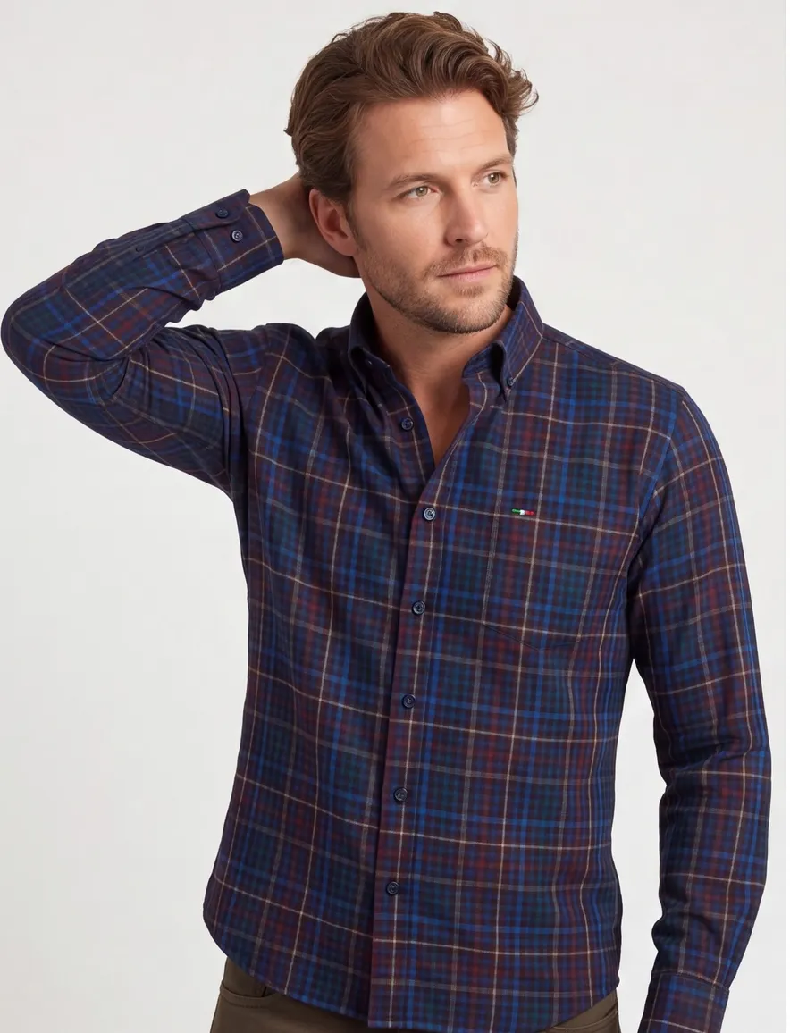 Portofino overhemd paars multicolor geruit regular fit