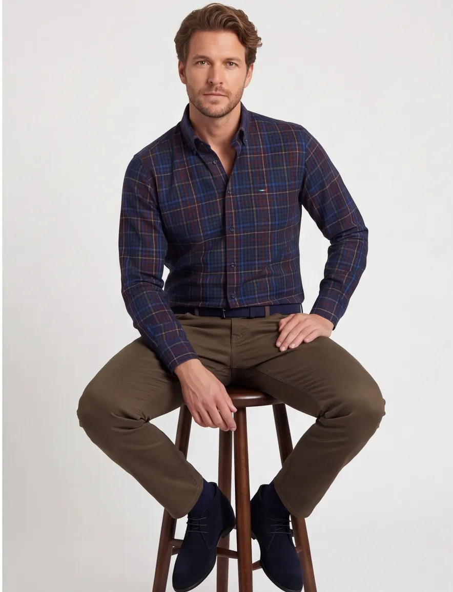 Portofino overhemd paars multicolor geruit regular fit