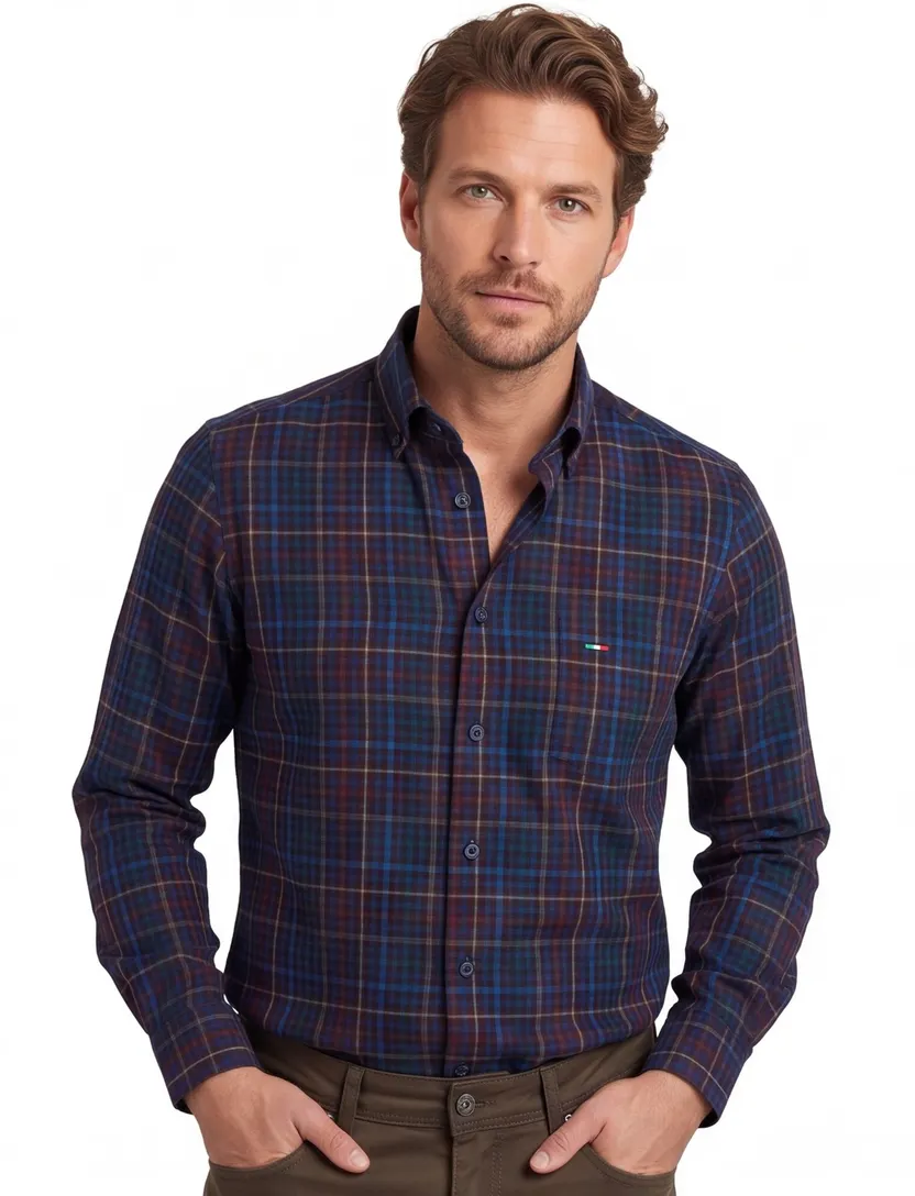 Portofino overhemd paars multicolor geruit regular fit