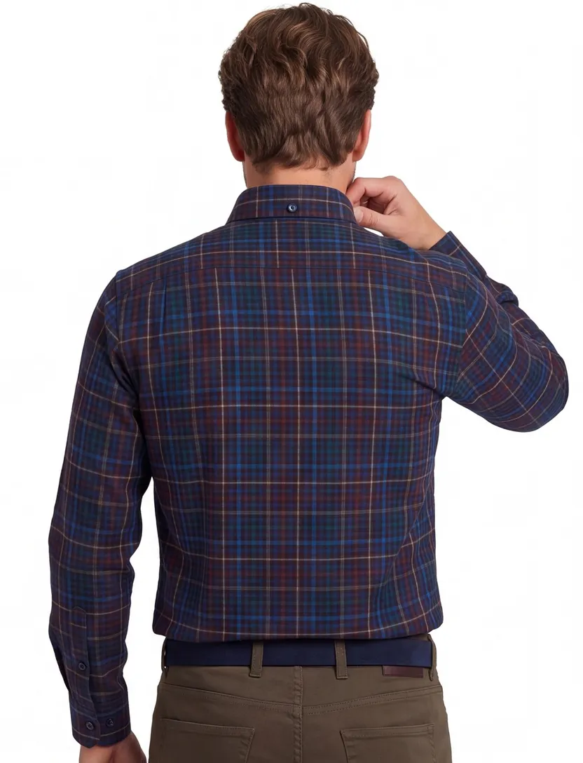 Portofino overhemd paars multicolor geruit regular fit