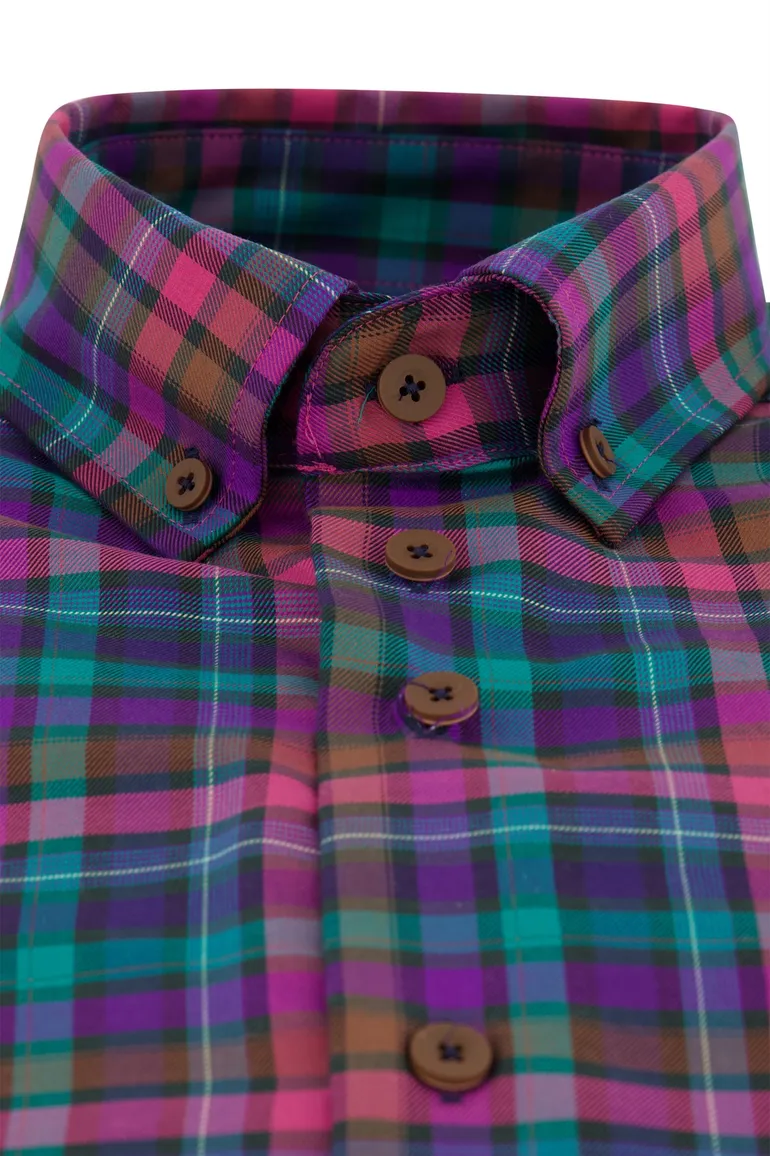 Portofino overhemd roze multicolor geruit regular fit