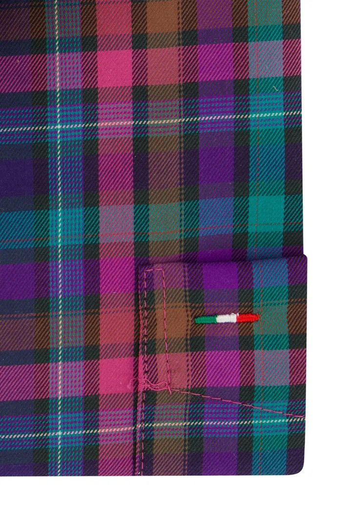 Portofino overhemd roze multicolor geruit regular fit