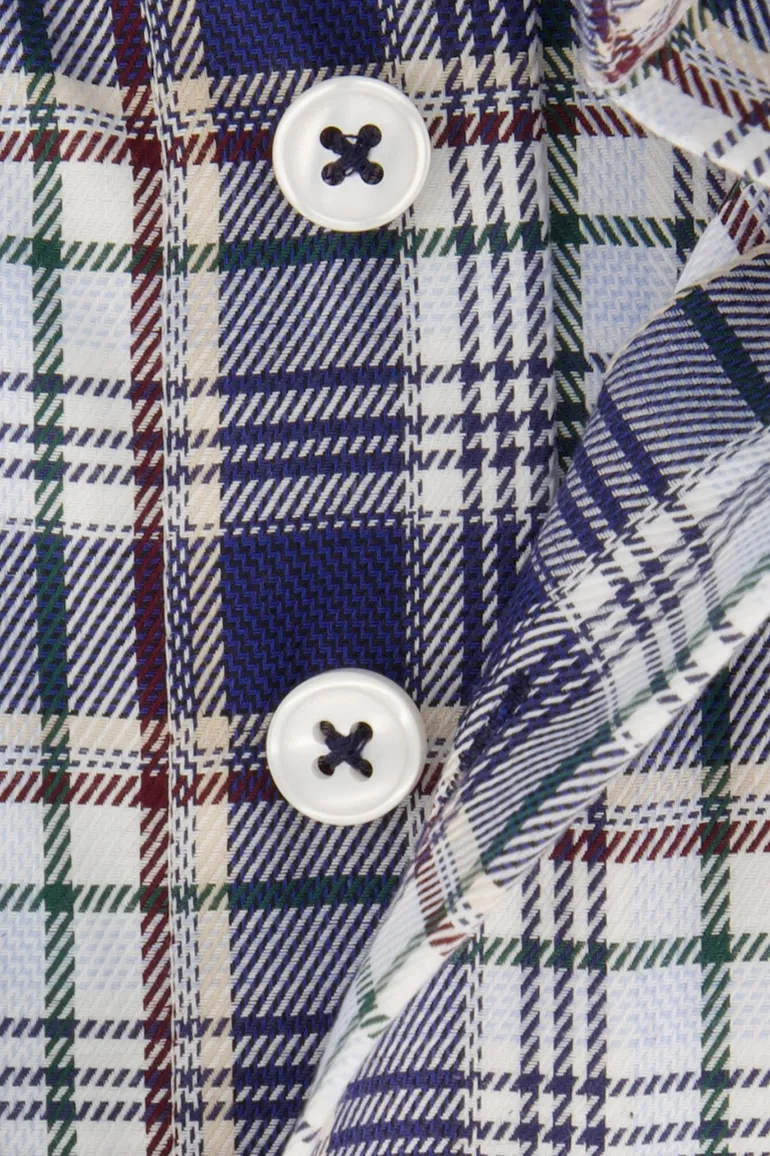 Portofino overhemd blauw geruit regular fit witte knopen