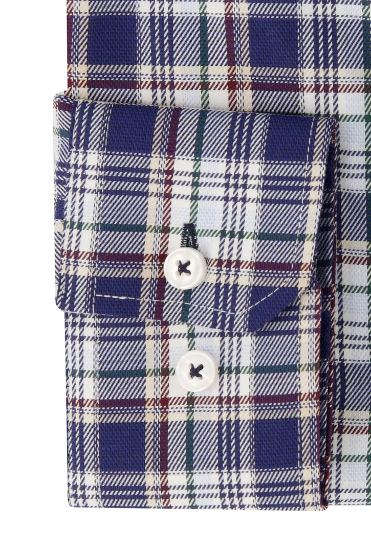 Portofino overhemd blauw geruit regular fit witte knopen