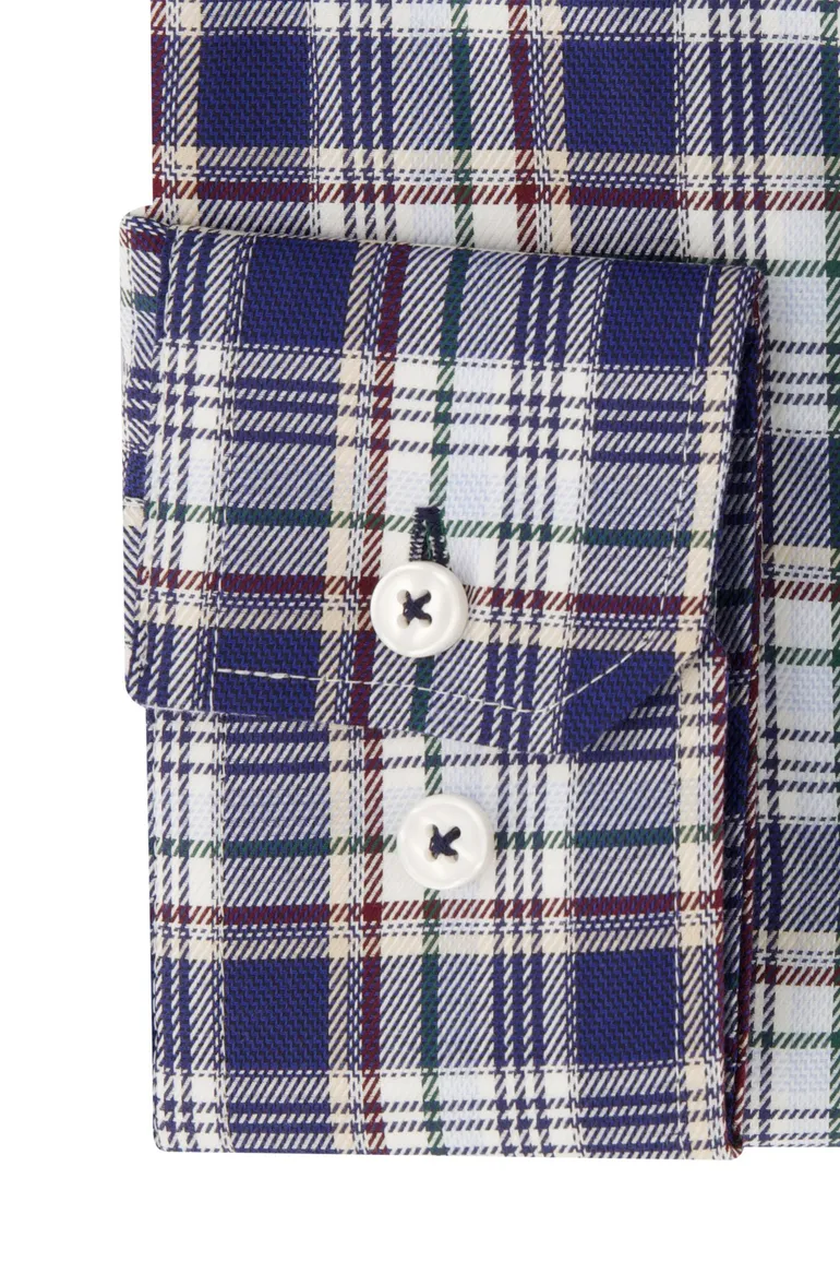 Portofino overhemd blauw geruit regular fit witte knopen