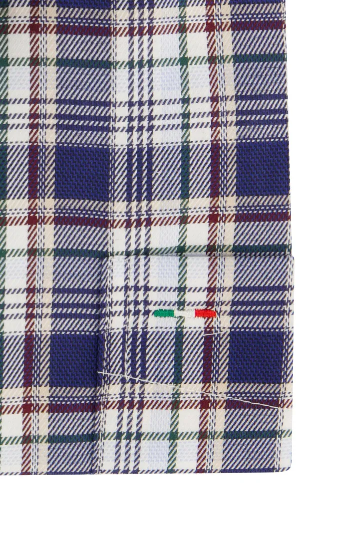 Portofino overhemd blauw geruit regular fit witte knopen