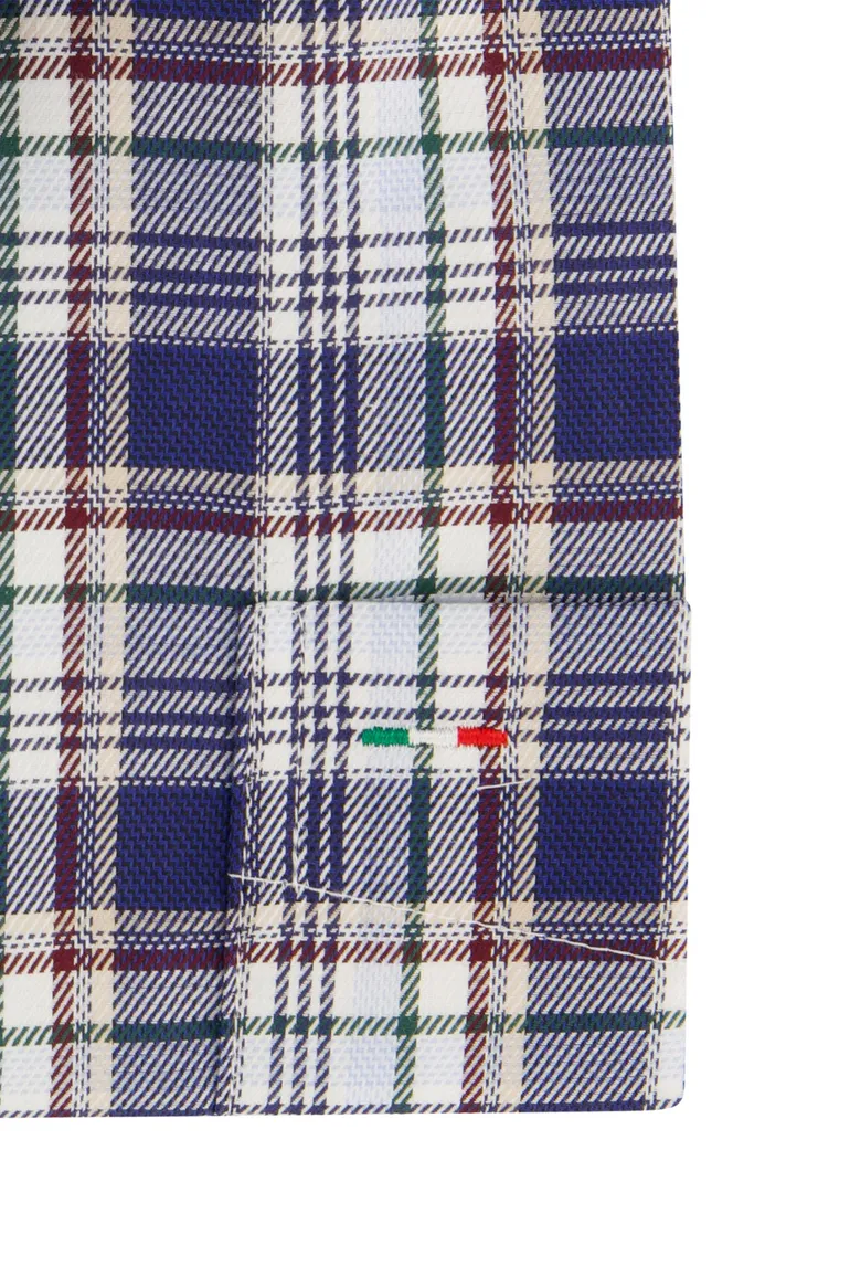 Portofino overhemd blauw geruit regular fit witte knopen