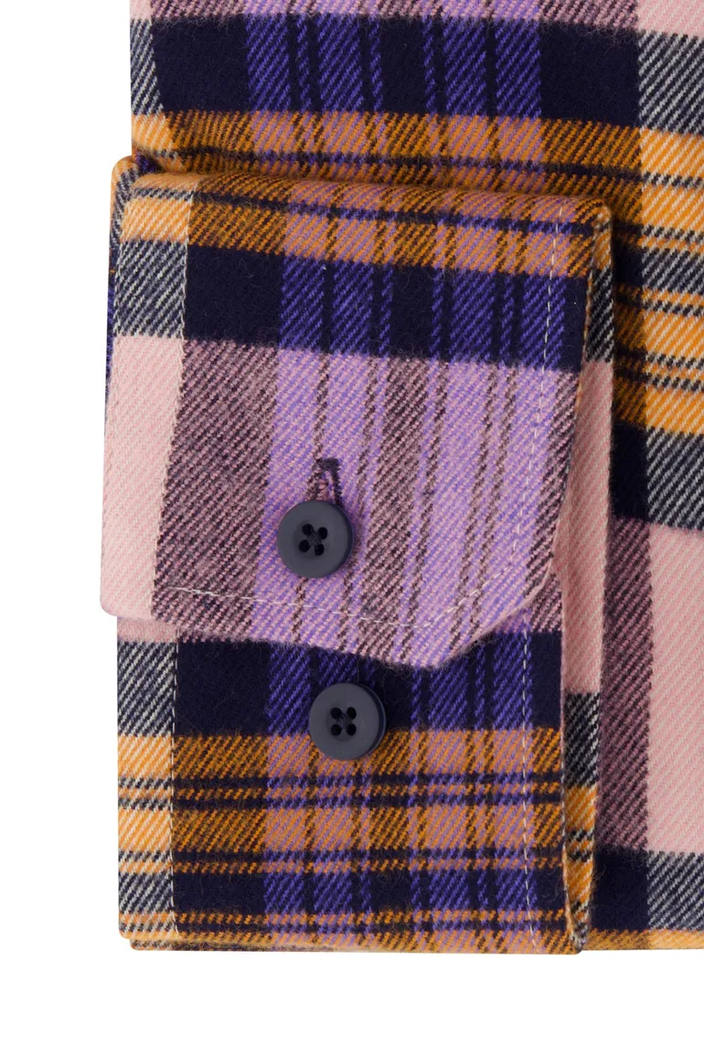 Portofino overhemd roze oranje geruit regular fit