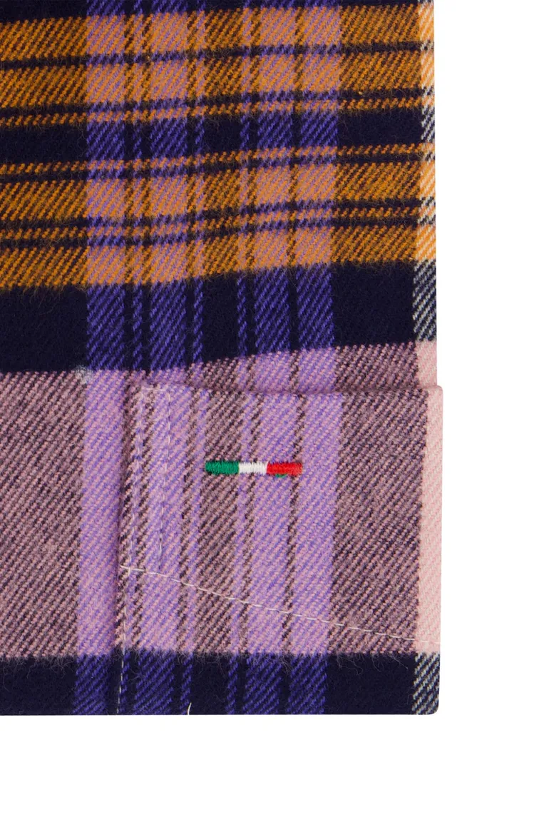 Portofino overhemd roze oranje geruit regular fit