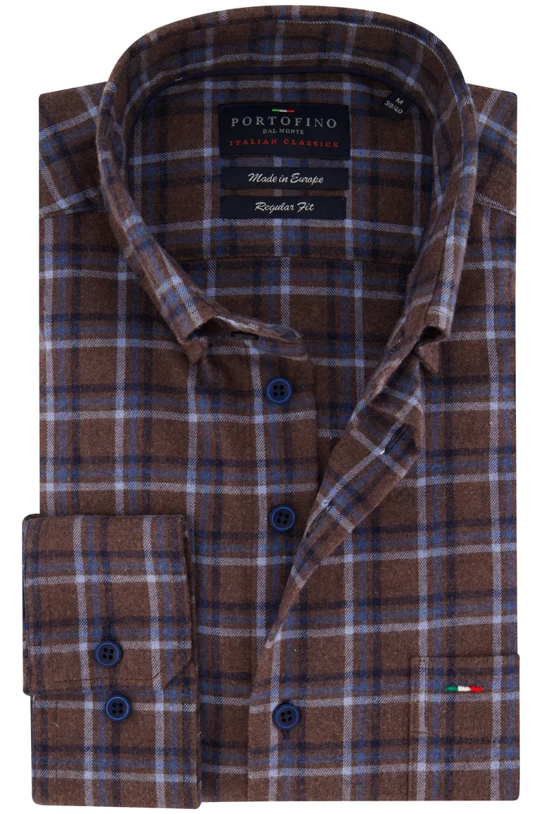 Portofino overhemd bruin regular fit