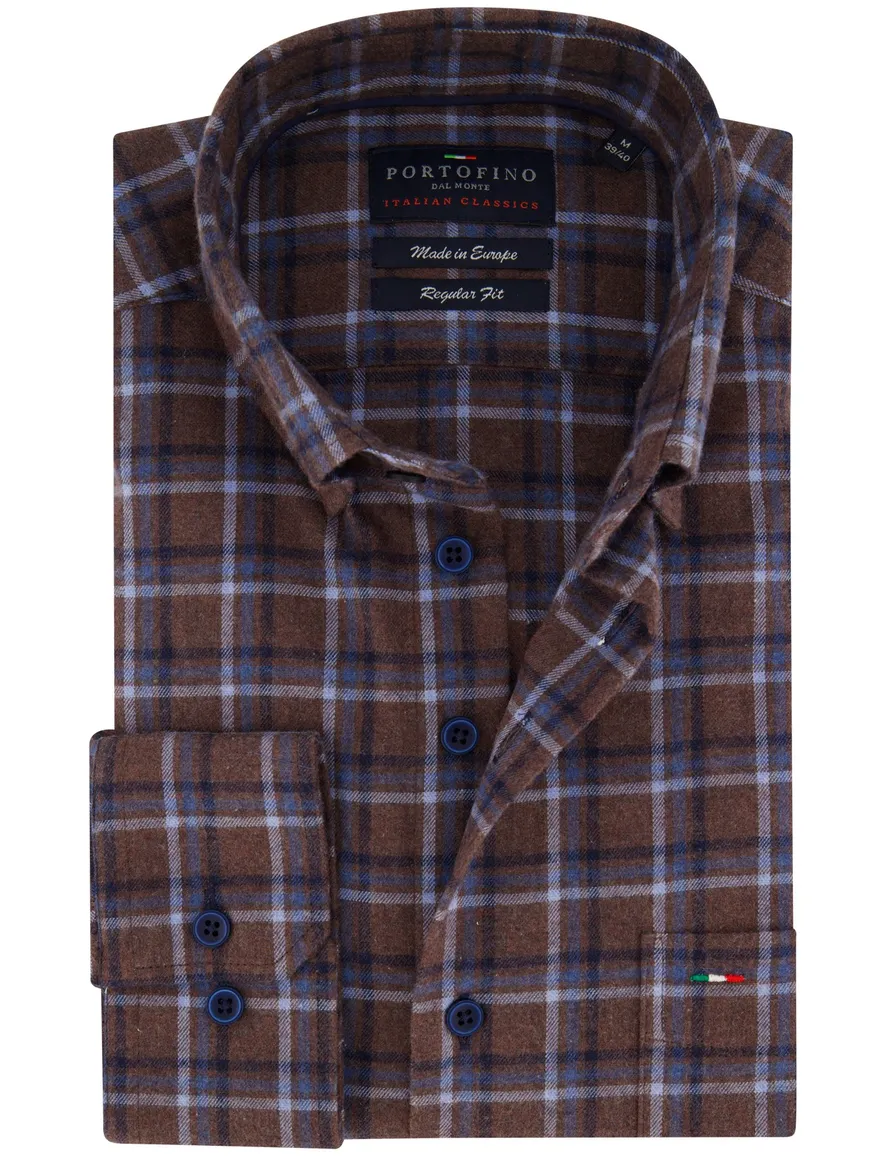 Portofino overhemd bruin regular fit