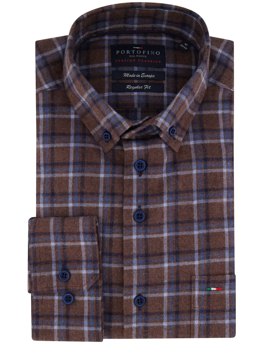 Portofino overhemd bruin regular fit