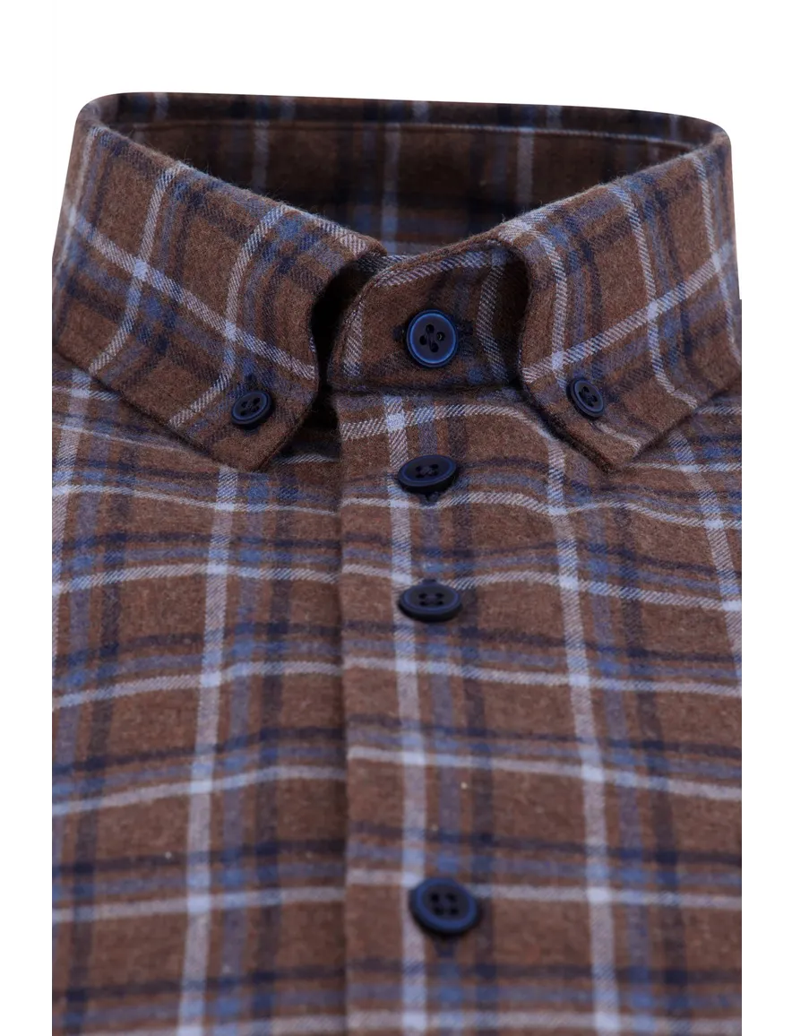 Portofino overhemd bruin regular fit