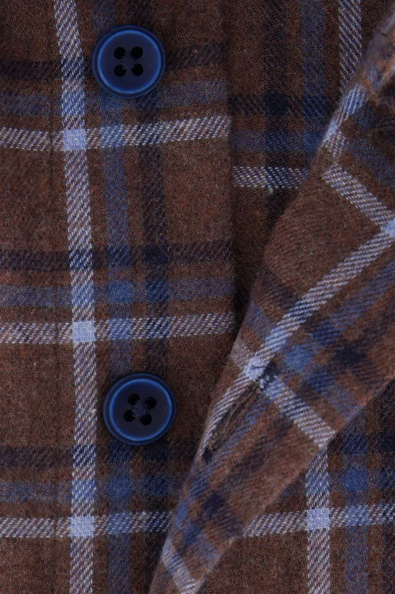Portofino overhemd bruin blauw geruit regular fit
