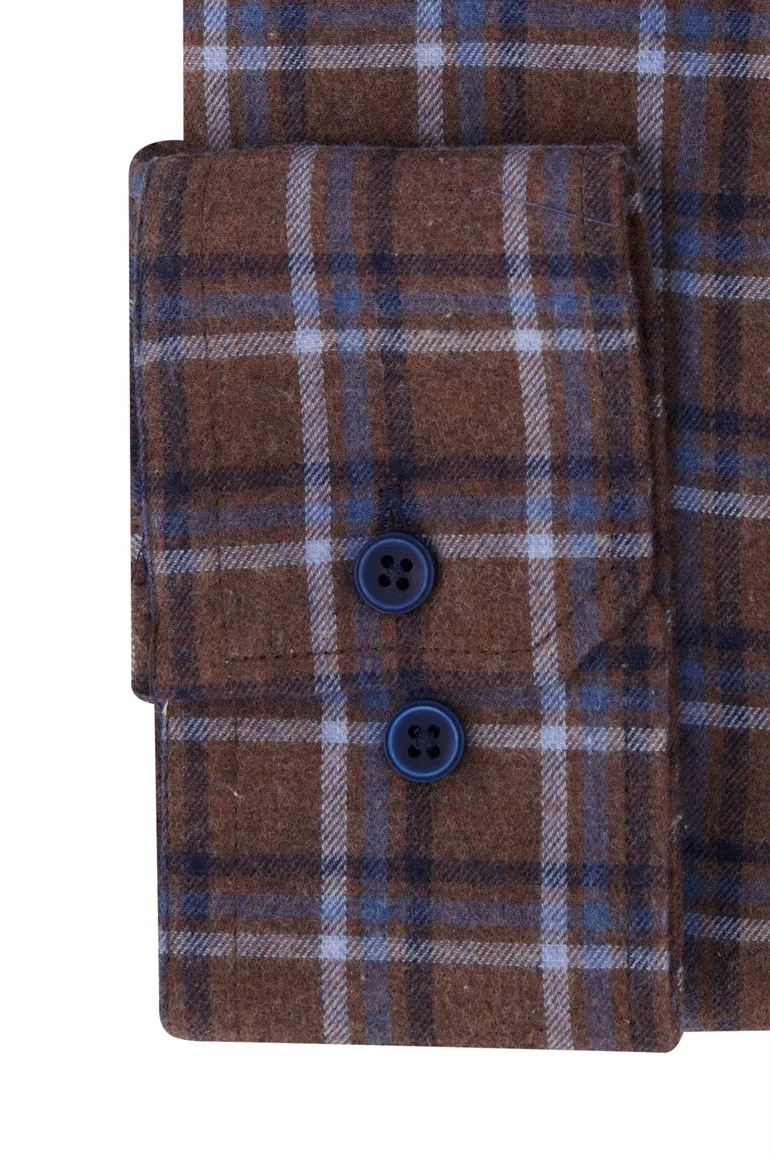 Portofino overhemd bruin blauw geruit regular fit