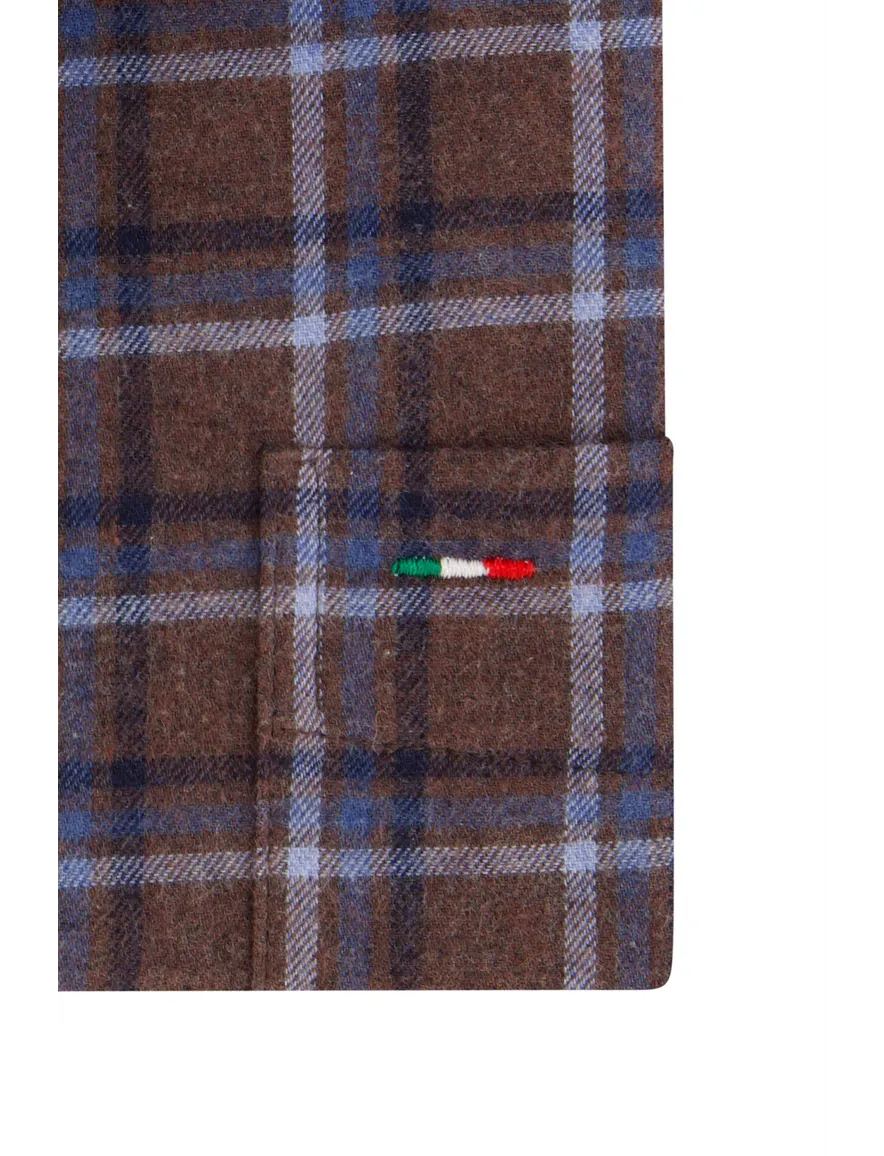 Portofino overhemd bruin regular fit
