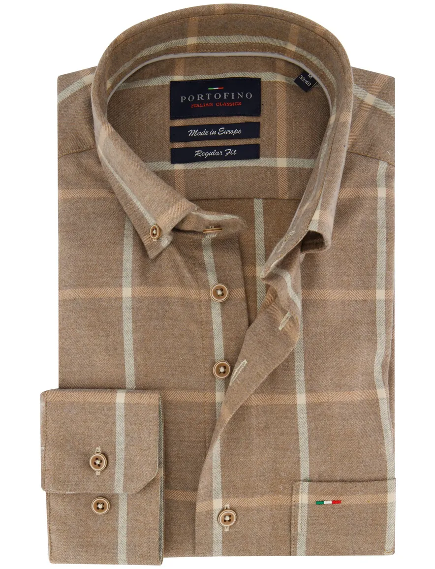 Portofino overhemd bruin ruit Regular Fit