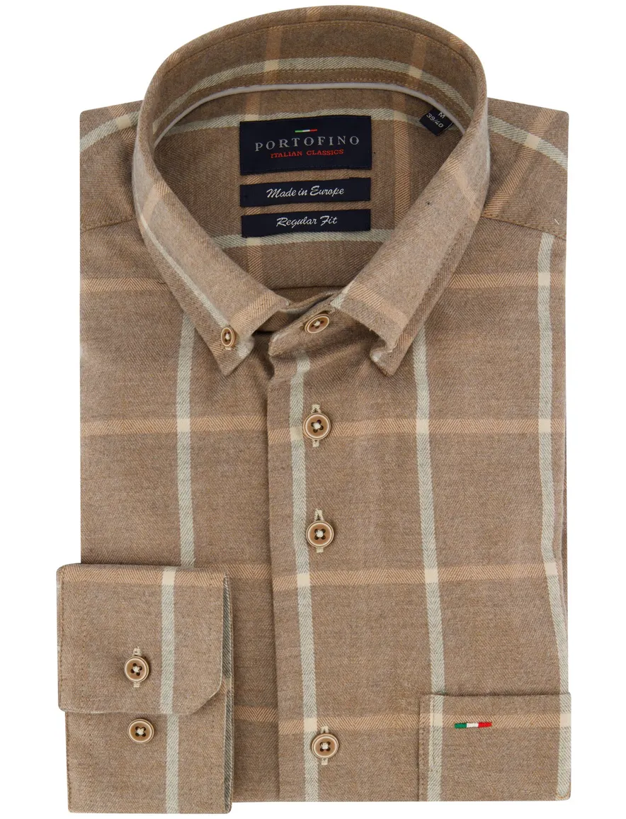 Portofino overhemd bruin ruit Regular Fit