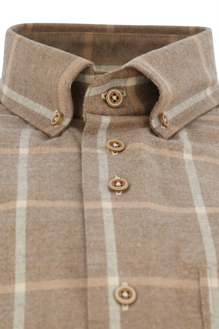 Portofino overhemd bruin geruit regular fit