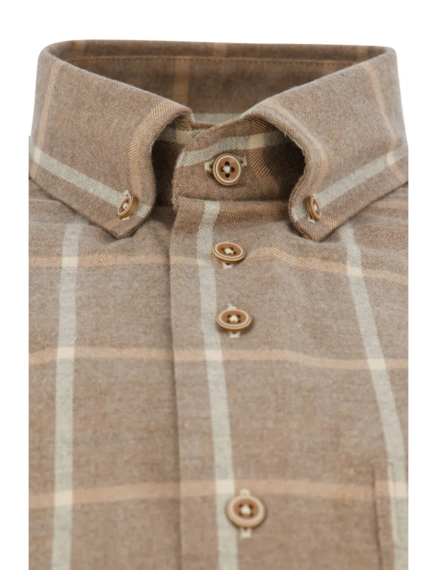 Portofino overhemd bruin ruit Regular Fit