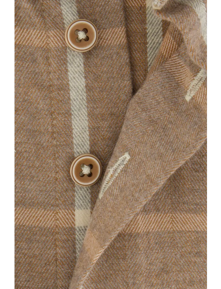 Portofino overhemd bruin ruit Regular Fit