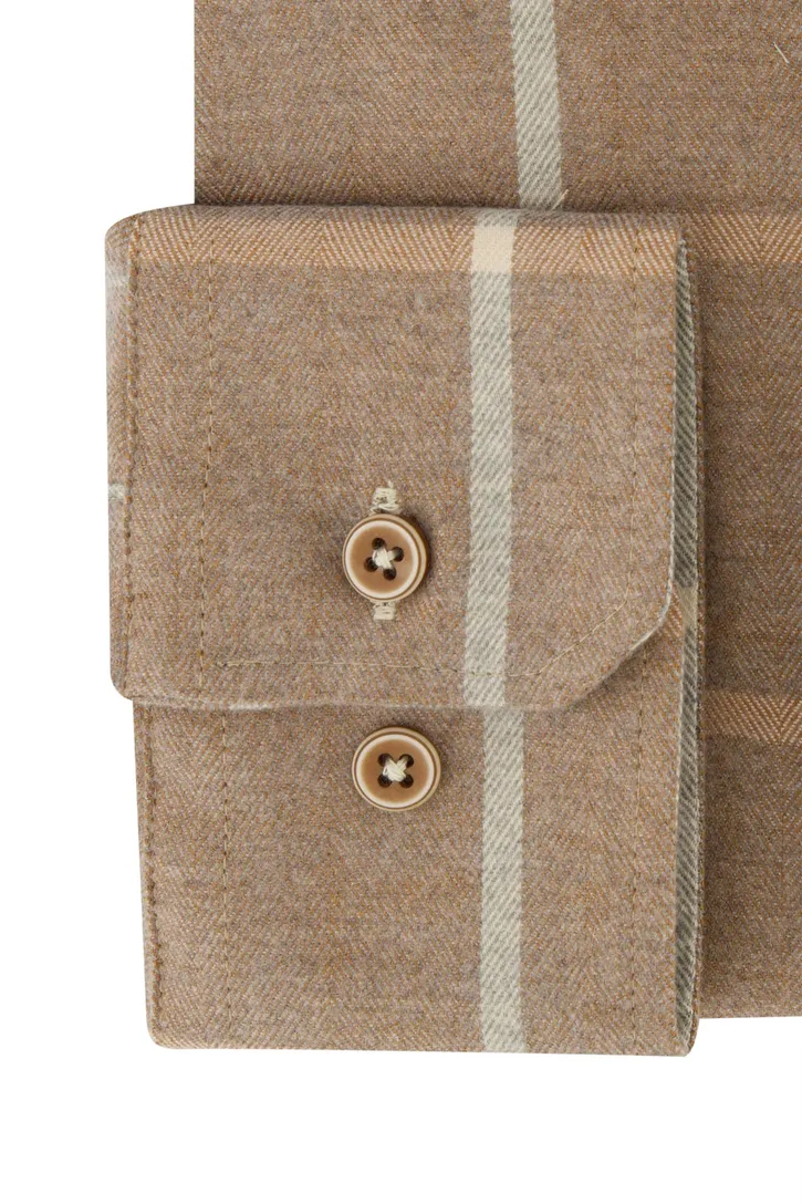 Portofino overhemd bruin geruit regular fit