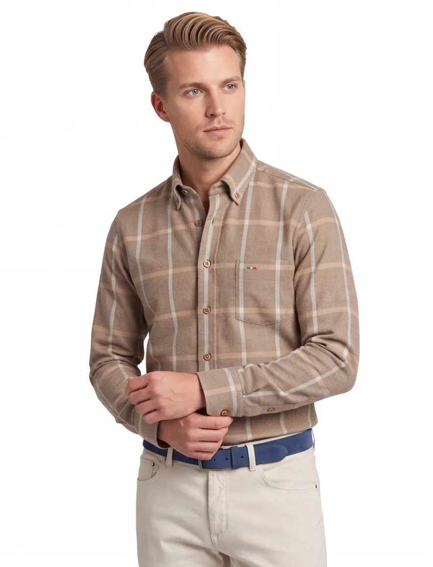Portofino overhemd beige regular fit