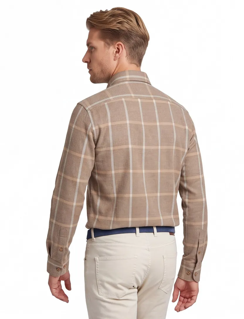 Portofino overhemd bruin geruit regular fit
