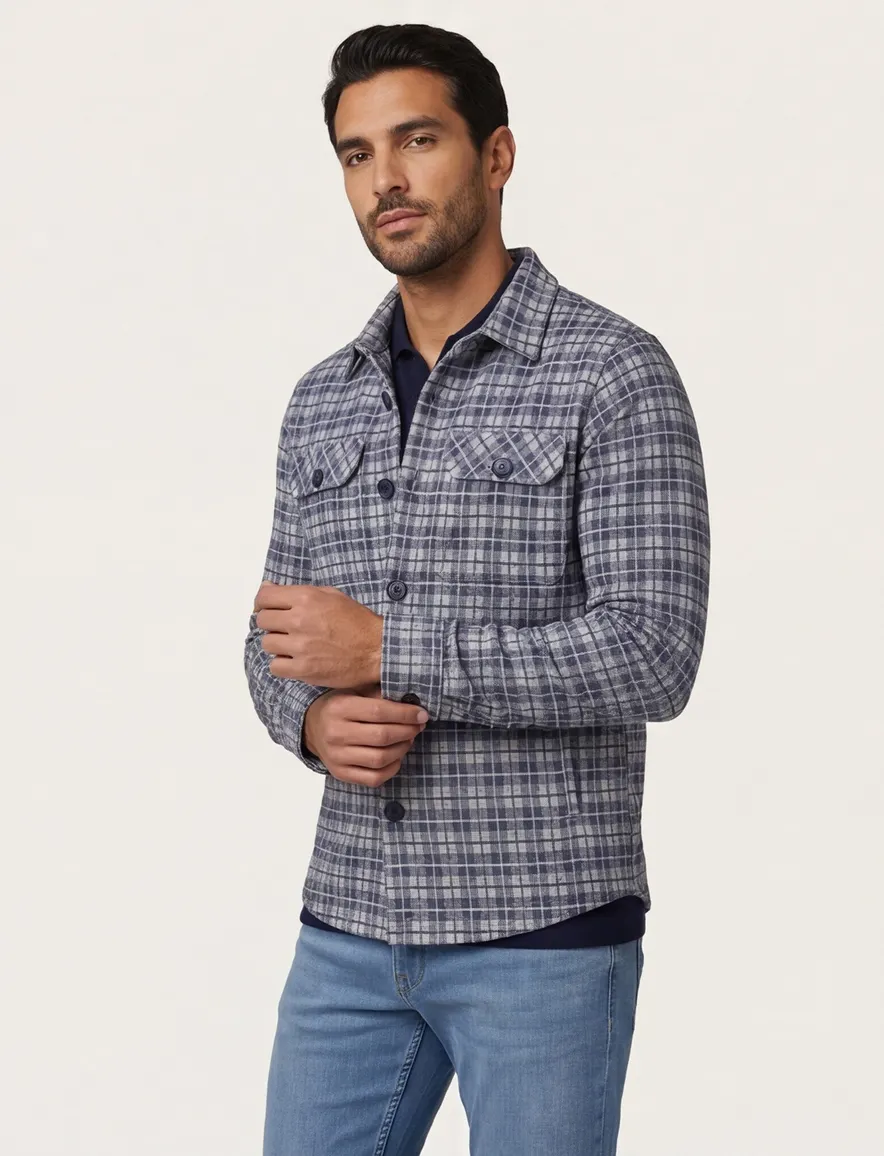 Portofino overshirt blauw regular fit geruit
