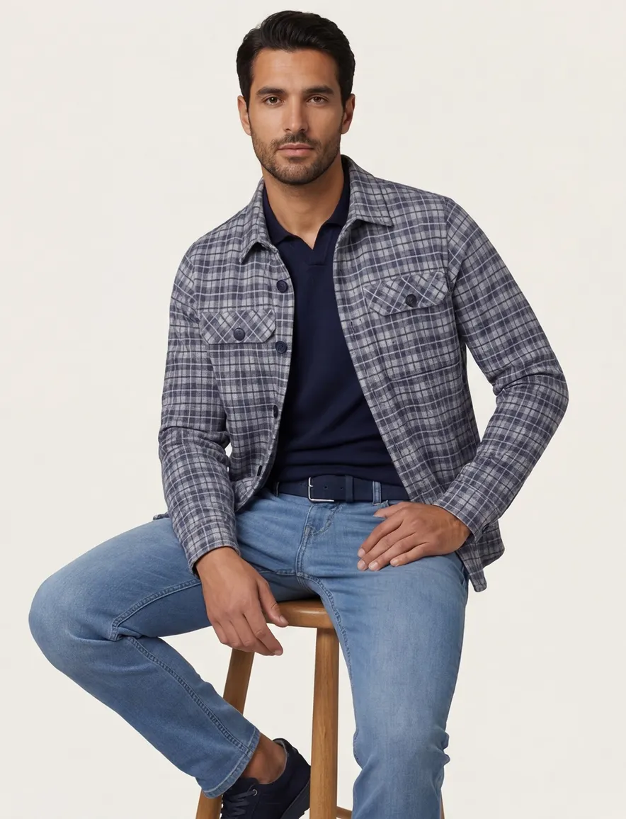 Portofino overshirt blauw regular fit geruit