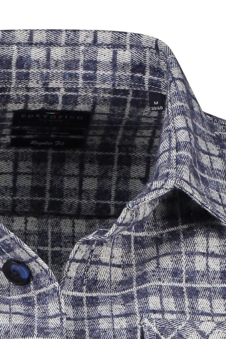 Portofino overshirt blauw regular fit geruit