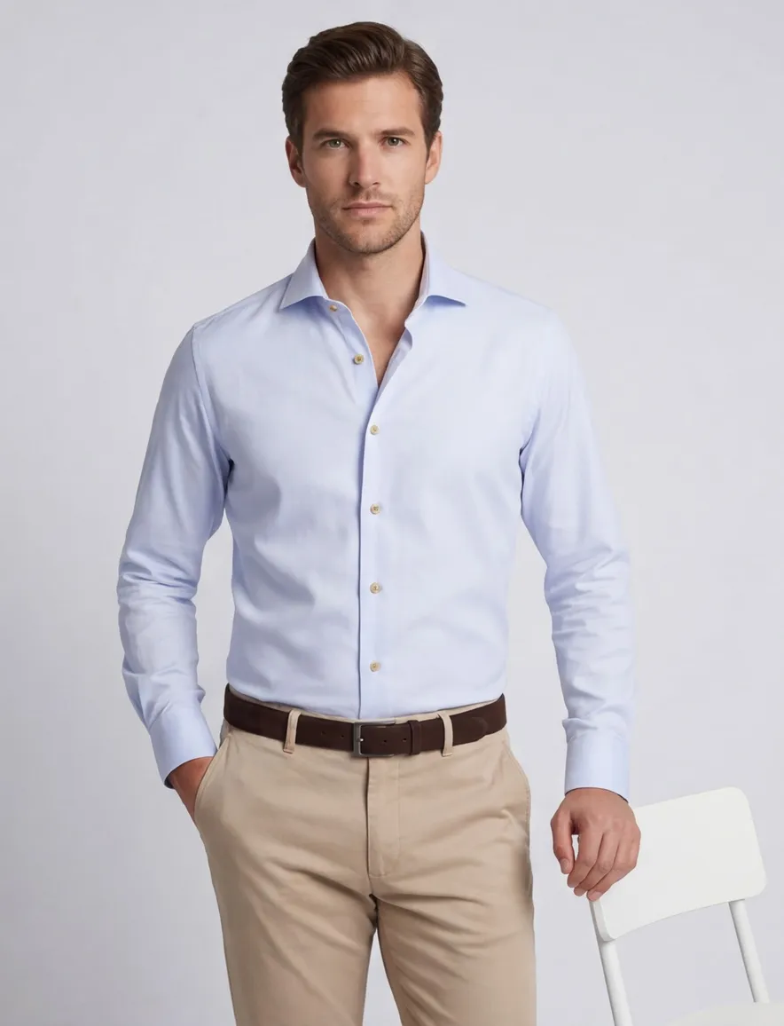 Ledub modern fit lichtblauwe overhemd katoen
