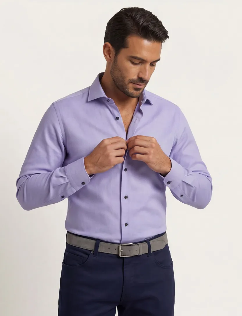 Ledub overhemd blauw modern fit borstzak
