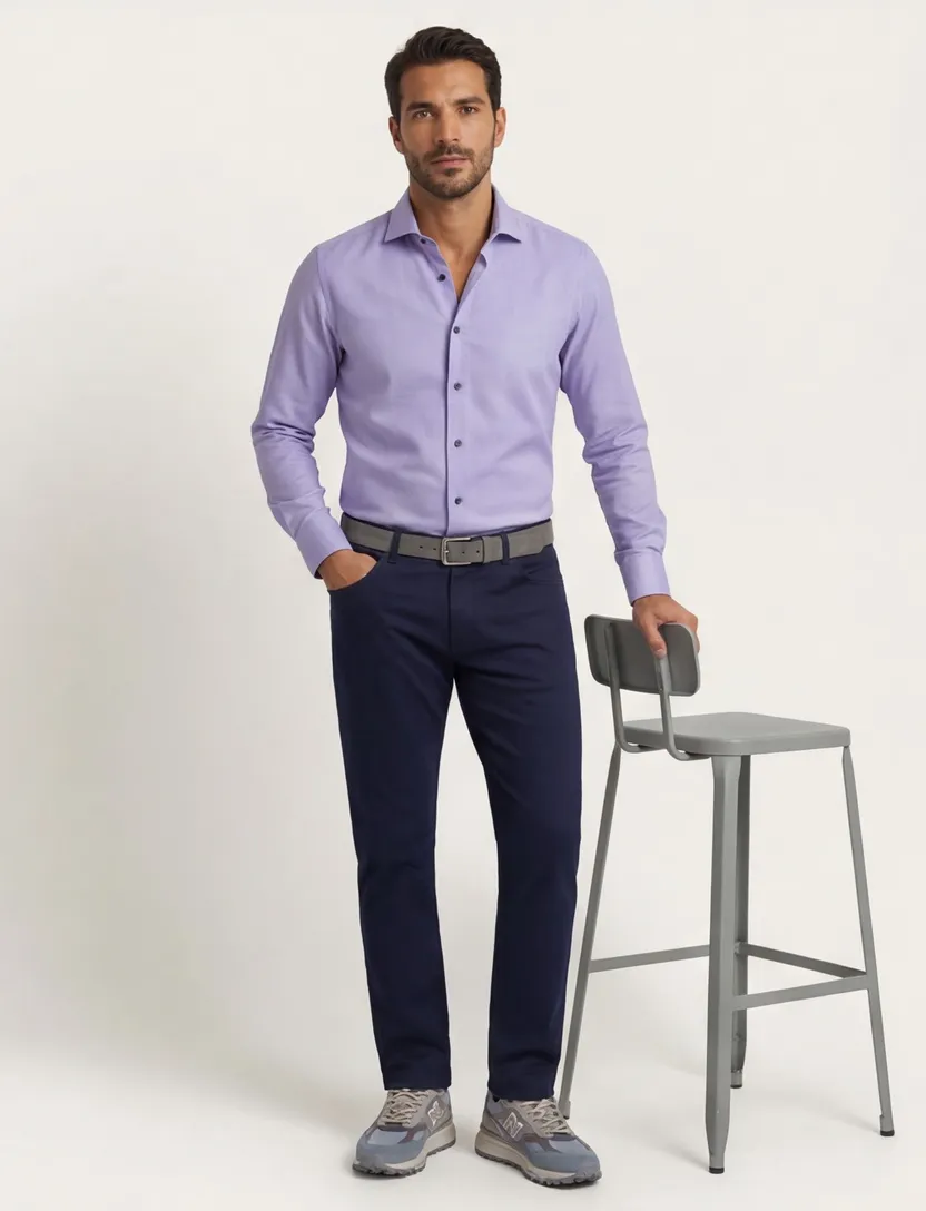 Ledub overhemd blauw modern fit borstzak
