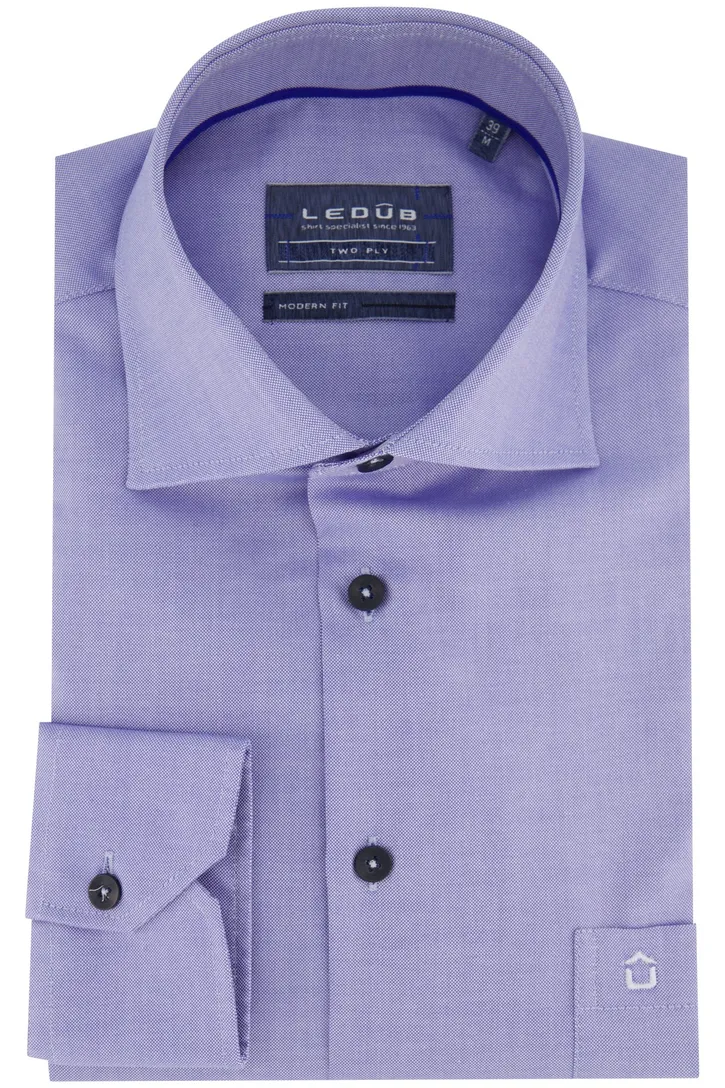 Ledub overhemd blauw modern fit borstzak