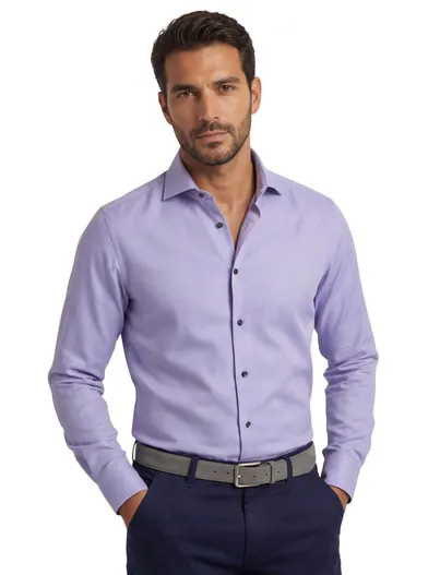 Ledub Ledub blauwe overhemd modern fit borstzak