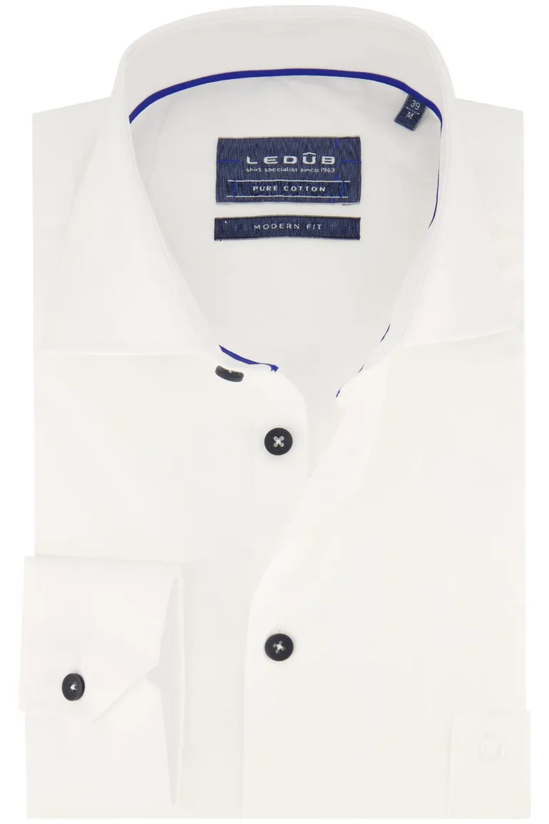 Ledub Overhemd wit modern fit effen