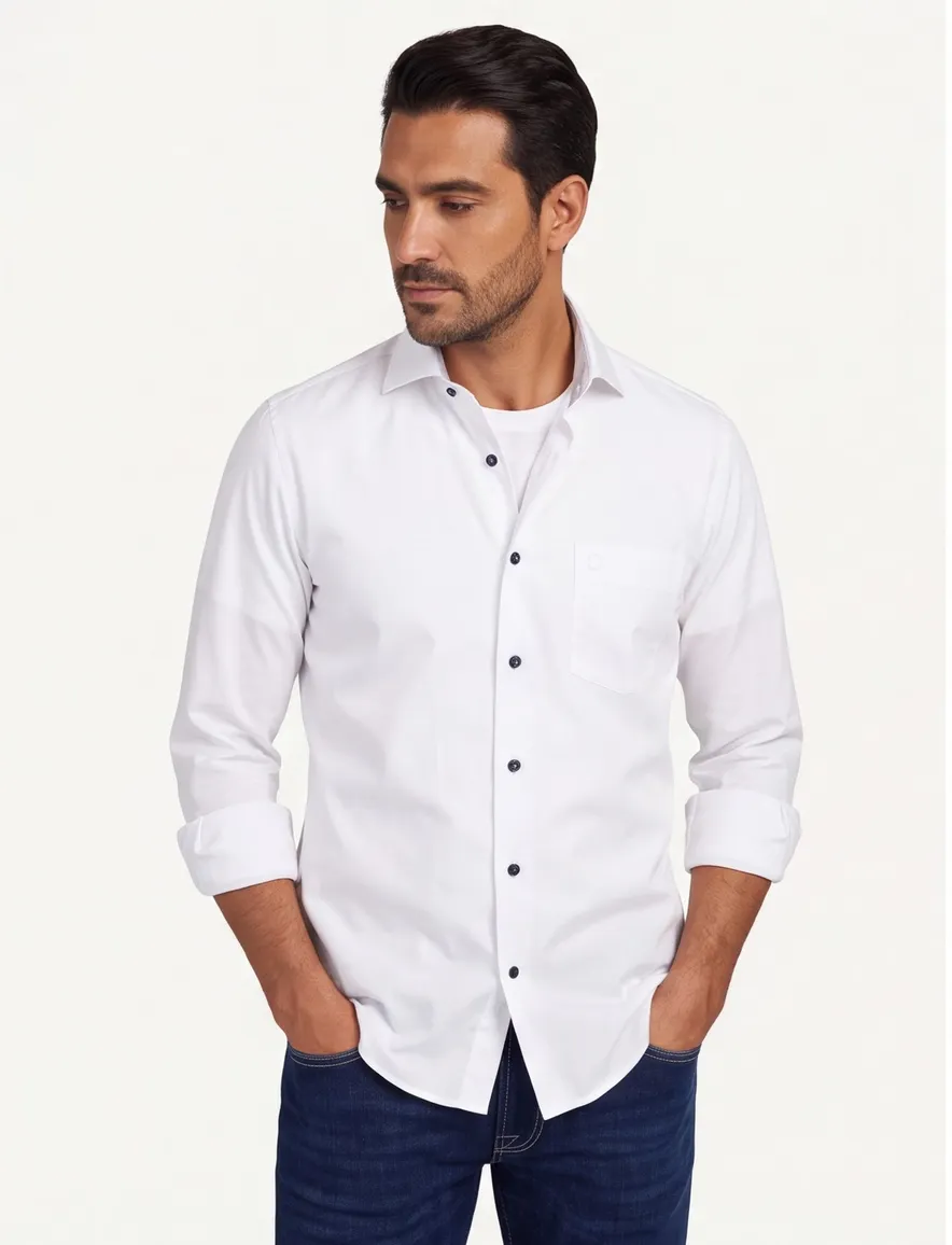 Ledub Overhemd wit modern fit effen