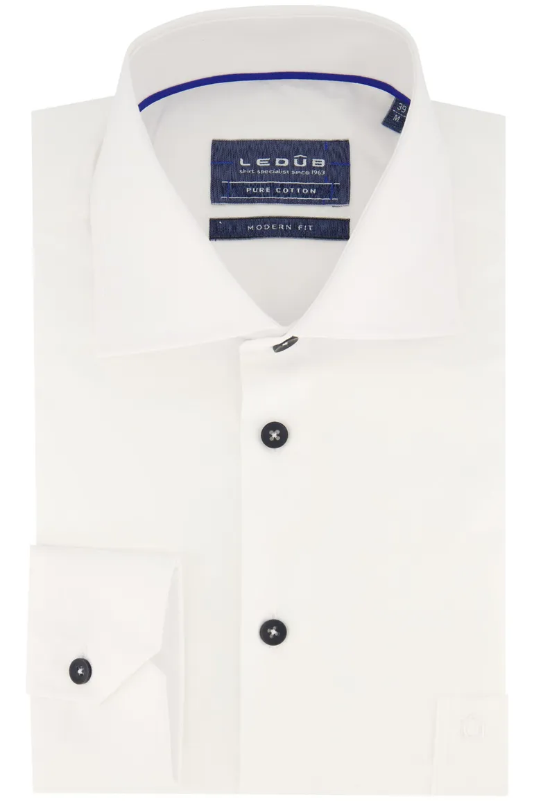 Ledub Overhemd wit modern fit effen