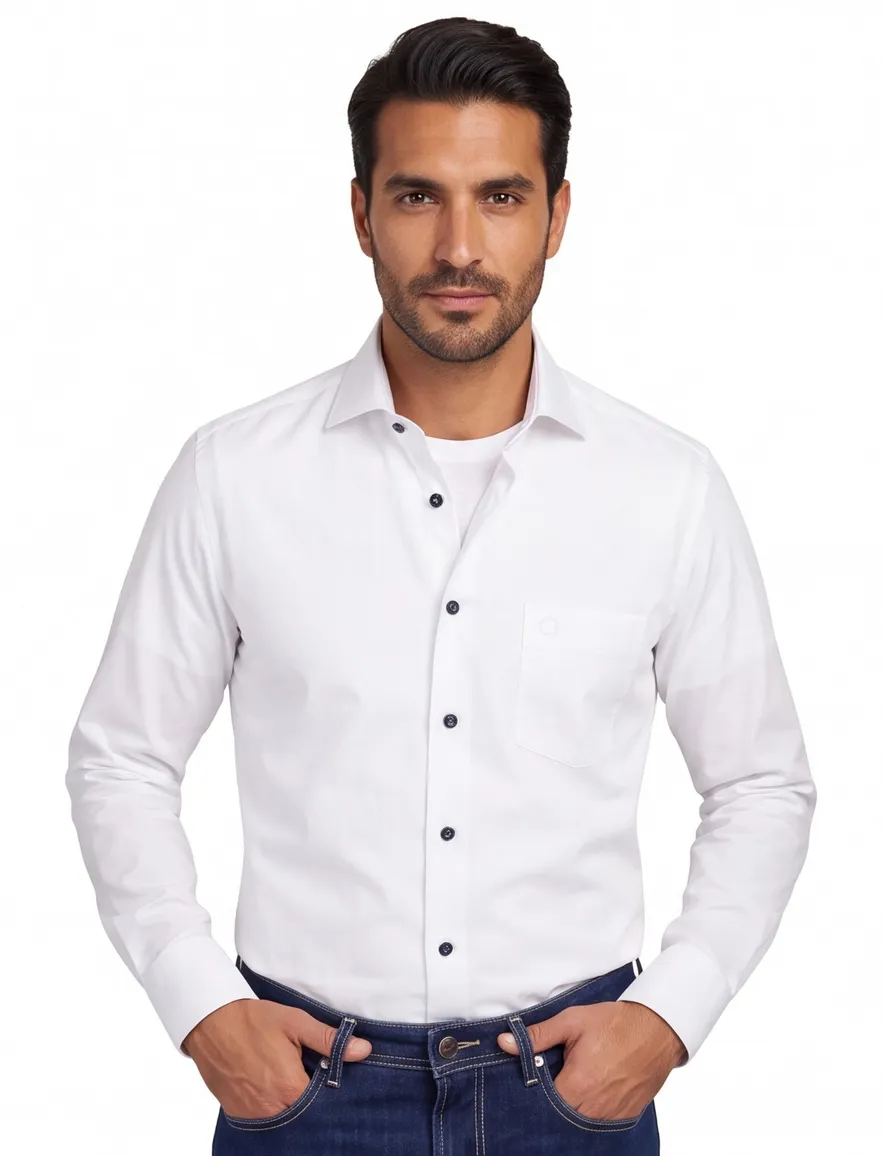 Ledub Overhemd wit modern fit effen