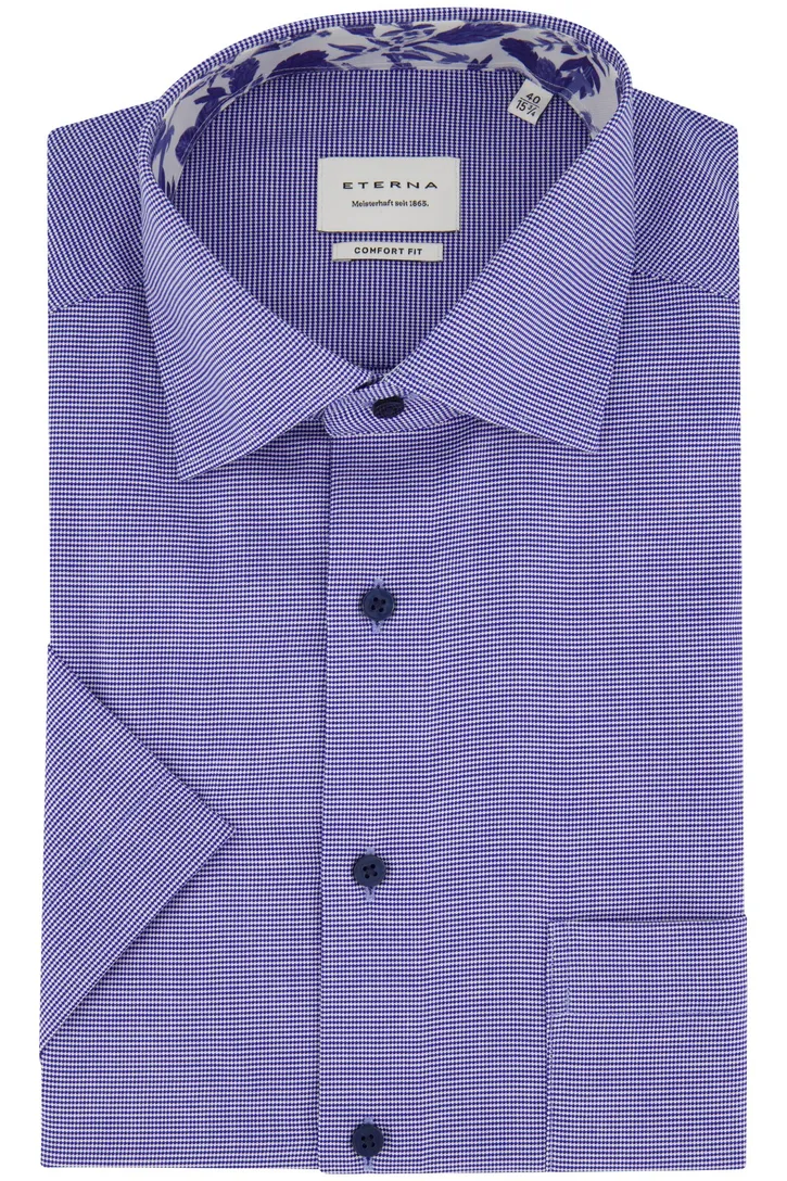 Eterna korte mouw Comfort Fit blauw overhemd gemêleerd