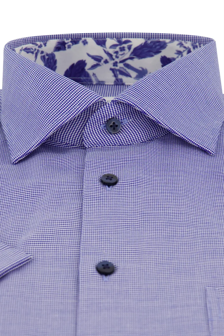 Korte mouw Eterna blauw gemêleerd overhemd comfort fit