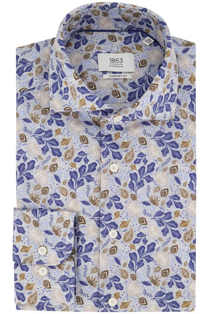 Eterna overhemd Comfort Fit blauw geprint katoen