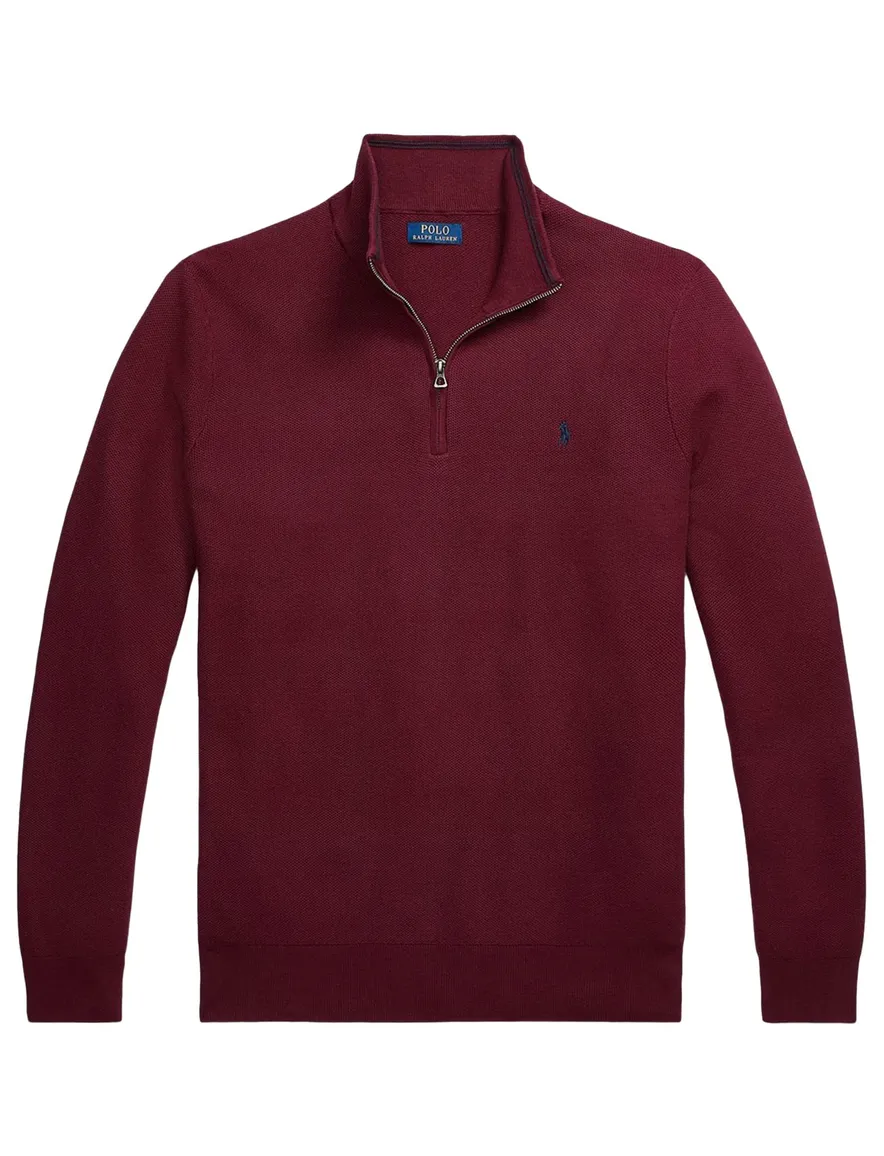 Polo Ralph Lauren trui katoen half zip rood effen