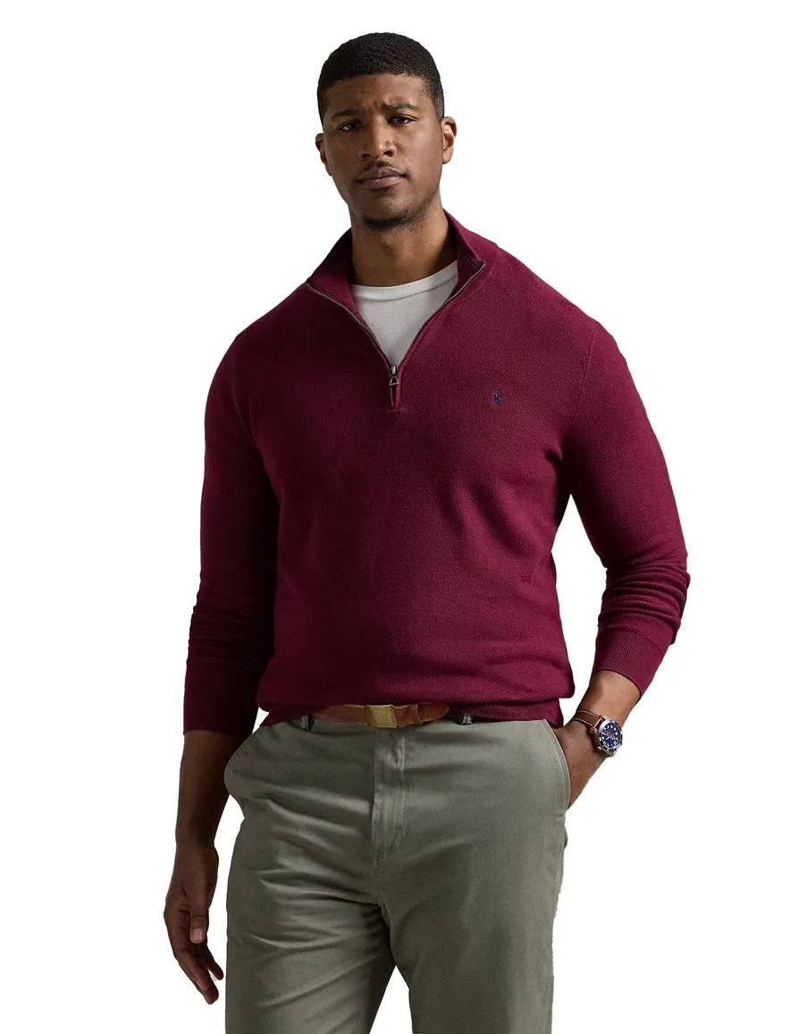 Polo Ralph Lauren trui katoen half zip rood effen