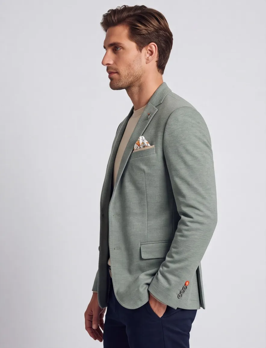 Groen gemêleerd A Fish Named Fred colbert katoen slim fit